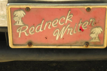 redneck writer vanity plate
